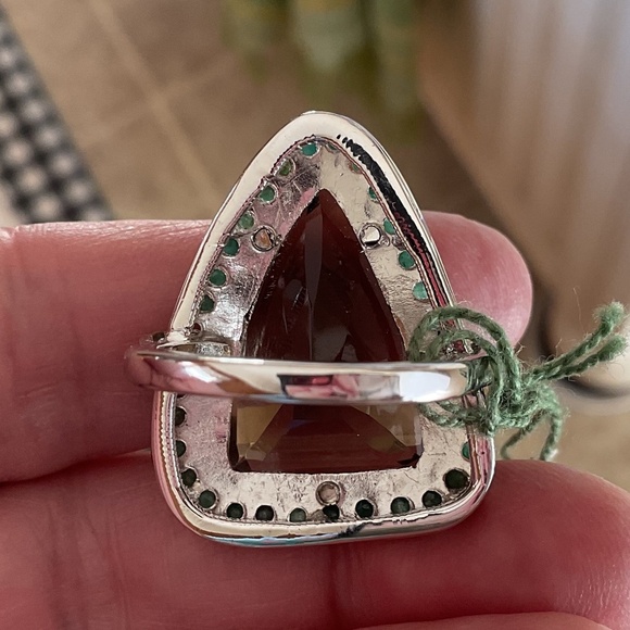 NWOT STERLING SILVER 925 Smoky Topaz/Emerald Ring Size US 7.5 - Picture 7 of 11